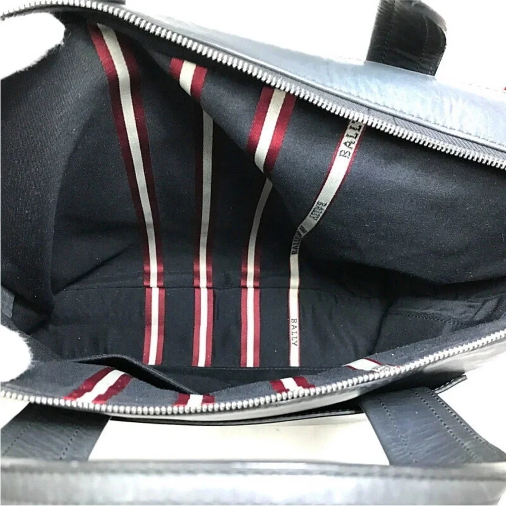 BALLY 2Way Business Bag Striped Gray Leather Silver Hardware